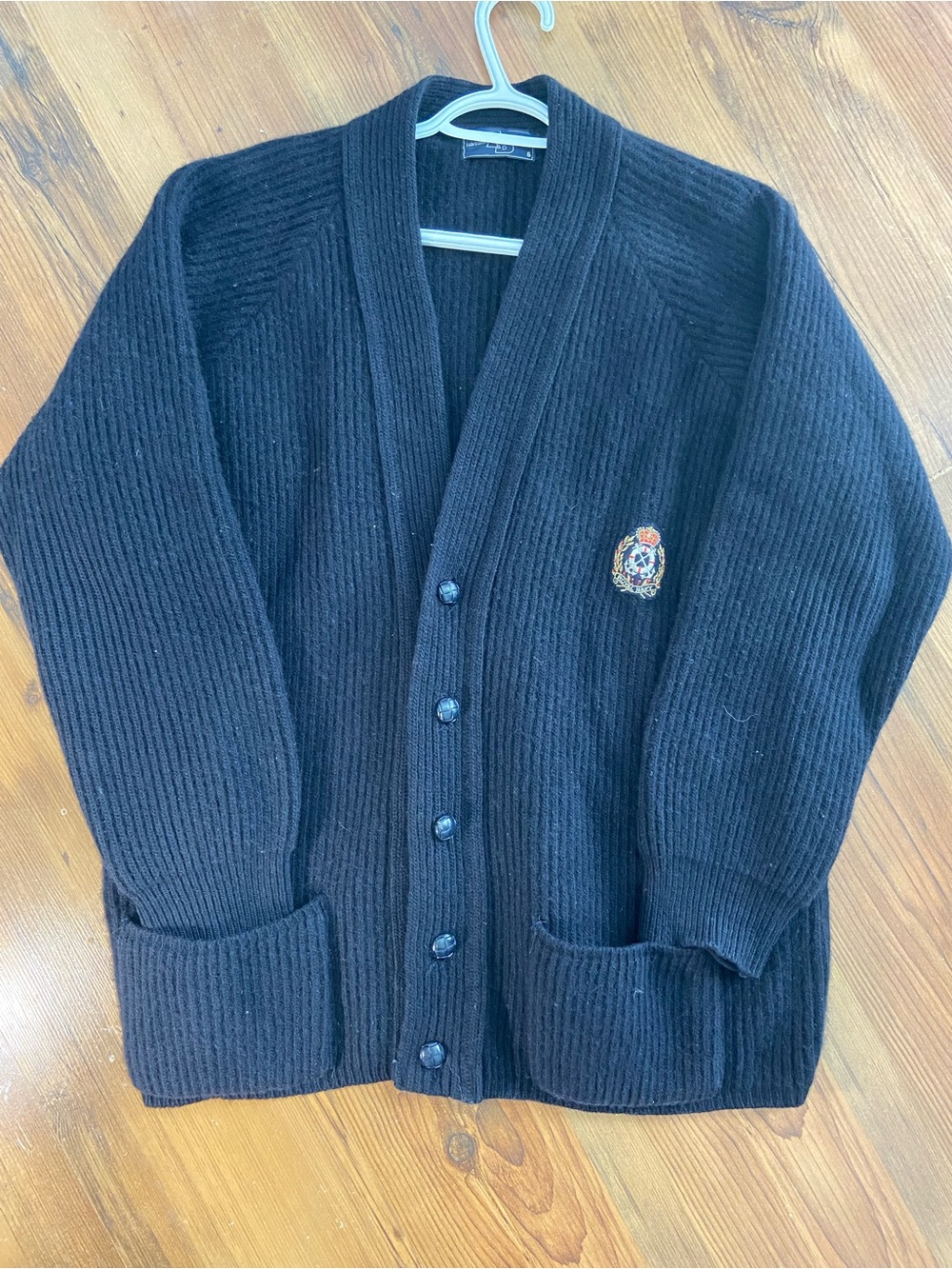 Men Navy Ribbed Cardigan Sz 6 with Royal Navy Crest TB Fabrication Francaise